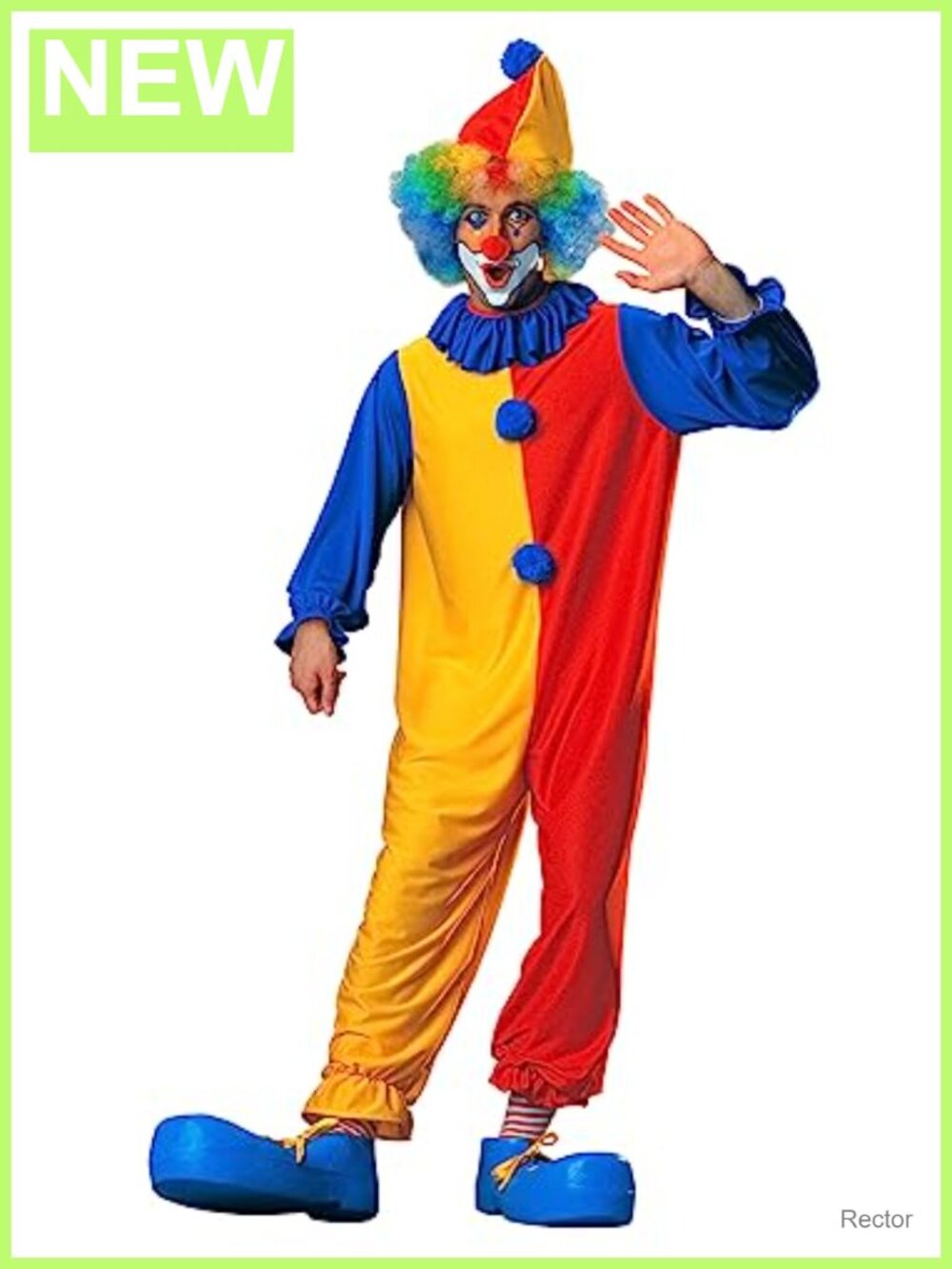 Classic Clown Costume with Hat and Neck Ruffle